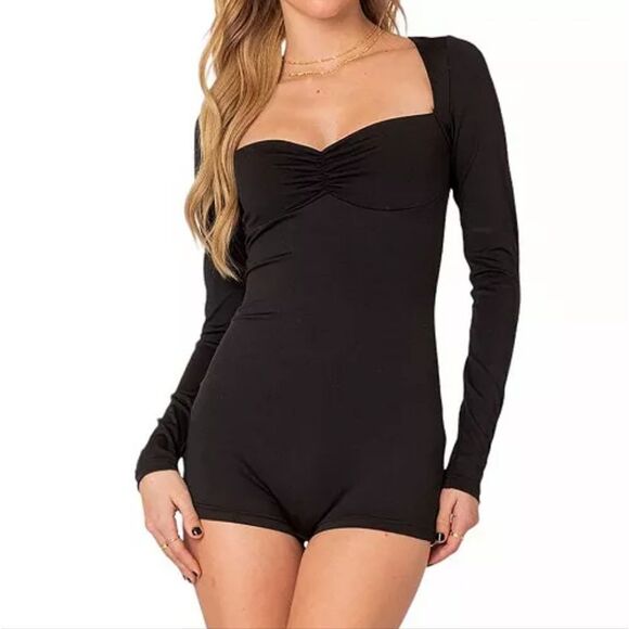 Edikted Sugar Long Sleeve Romper Black Size Small New - Picture 1 of 17